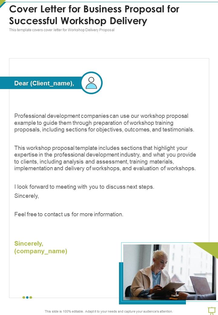 Cover Letter For Business Proposal For Successful Workshop Delivery One Pager Sample Example Document Slide01