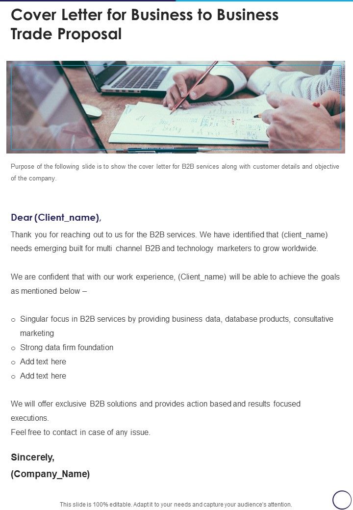 Cover Letter For Business To Business Trade Proposal One Pager Sample Example Document Slide01