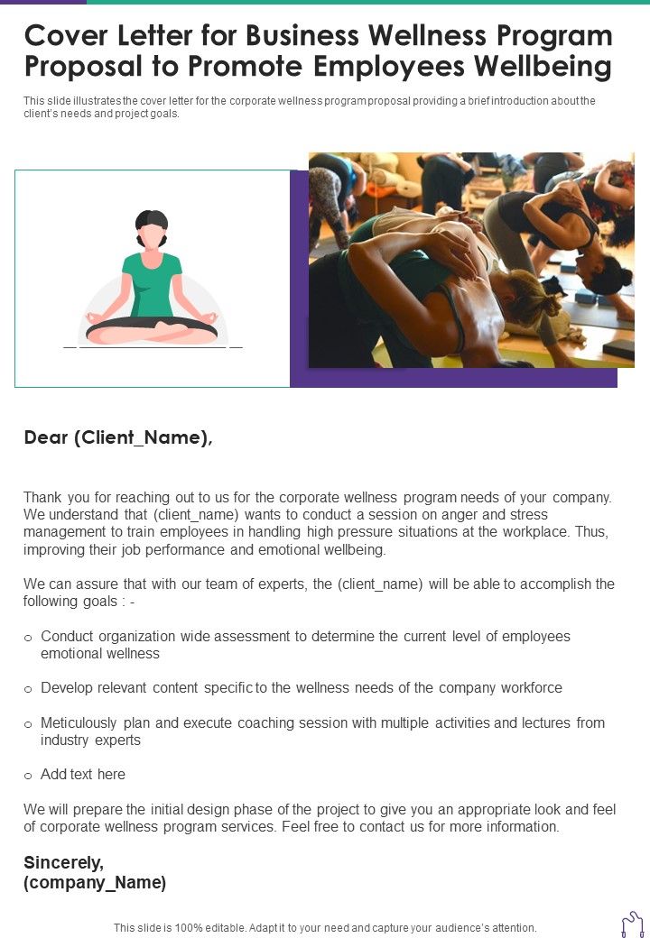 Cover Letter For Business Wellness Program Proposal To Promote One Pager Sample Example Document Slide01
