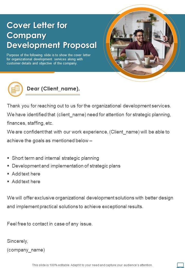 Cover Letter For Company Development Proposal One Pager Sample Example Document Slide01