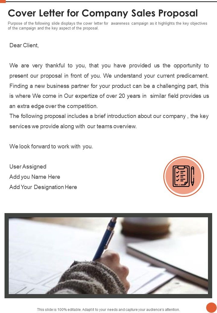 Cover Letter For Company Sales Proposal One Pager Sample Example Document