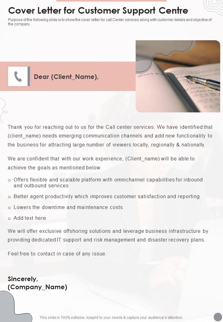 Cover Letter For Customer Support Centre One Pager Sample Example Document Slide01