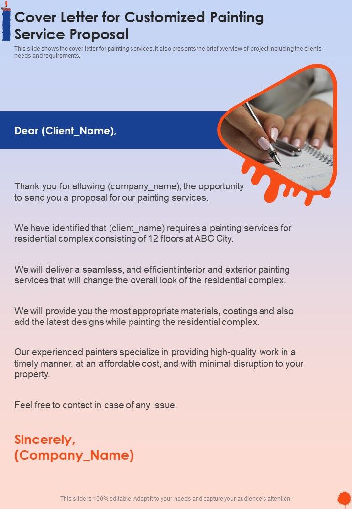 Cover Letter For Customized Painting Service Proposal One Pager Sample Example Document Slide01