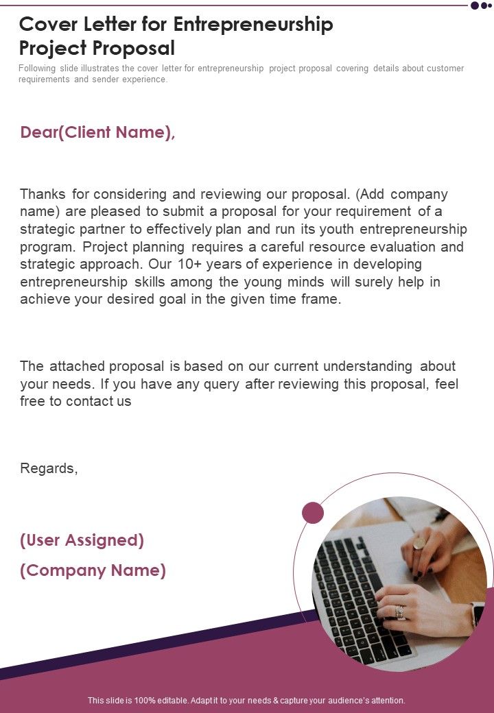 Cover Letter For Entrepreneurship Project Proposal One Pager Sample Example Document Slide01