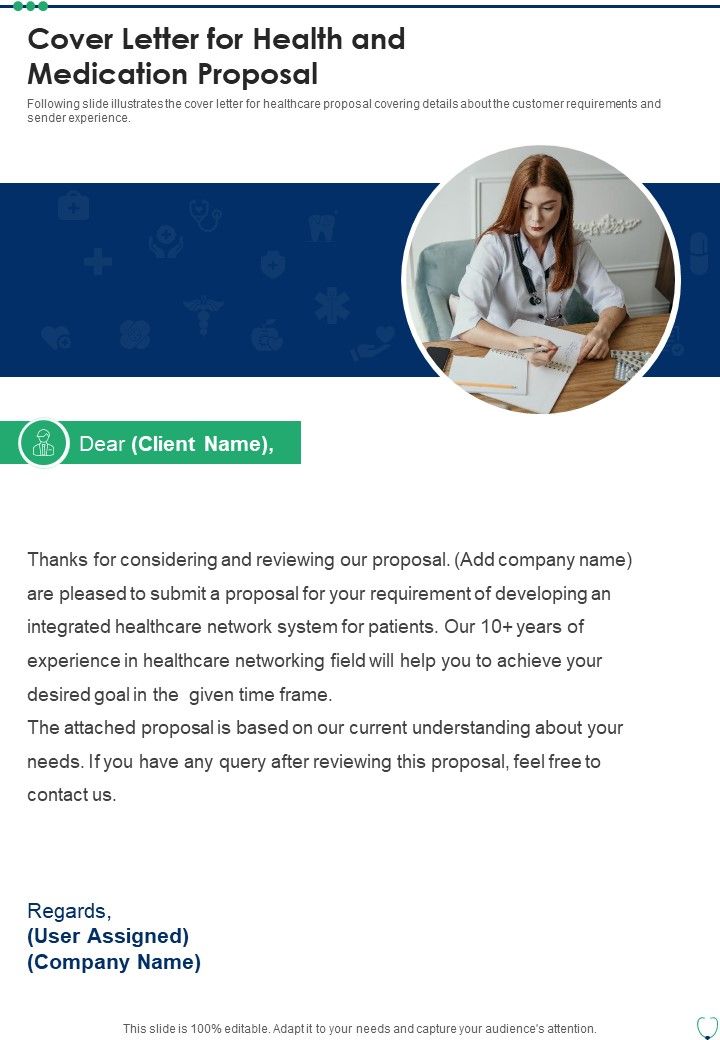 Cover Letter For Health And Medication Proposal One Pager Sample Example Document Slide01