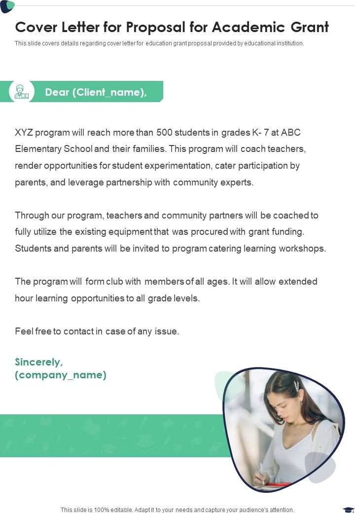 Cover Letter For Proposal For Academic Grant One Pager Sample Example Document Slide01