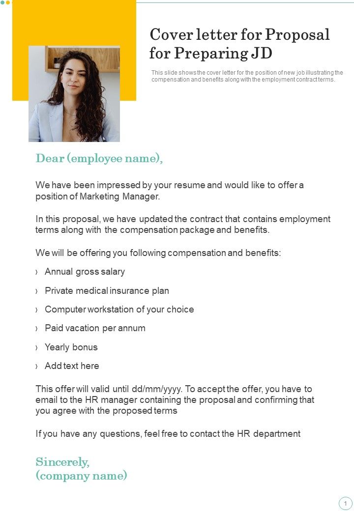 Cover Letter For Proposal For Preparing JD One Pager Sample Example Document Slide01