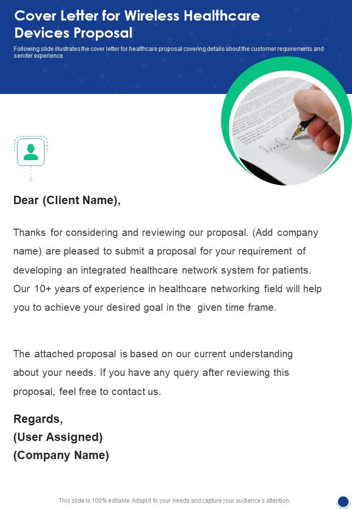 Cover Letter For Wireless Healthcare Devices Proposal One Pager Sample Example Document Slide01
