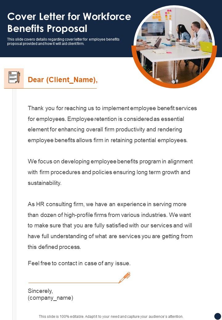 Cover Letter For Workforce Benefits Proposal One Pager Sample Example Document Slide01