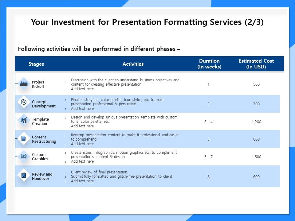 Designing_And_Editing_Solutions_Your_Investment_For_Presentation_Formatting_Services_Development_Diagrams_PDF_Slide_1.jpg