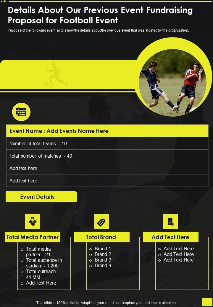 Details About Our Previous Event Fundraising Proposal For Football Event One Pager Sample Example Document Slide01