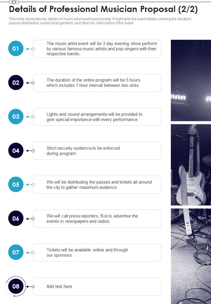 Details Of Professional Musician Proposal One Pager Sample Example Document