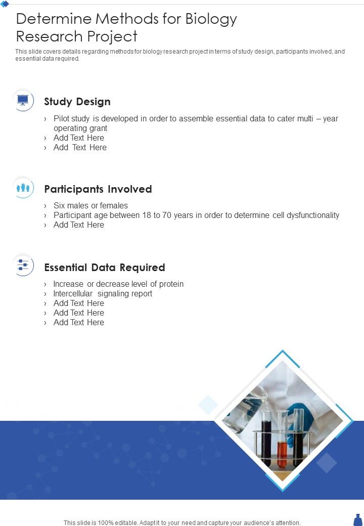 Determine Methods For Biology Research Project One Pager Sample Example Document Slide01