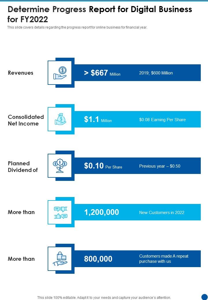 Determine Progress Report For Digital Business For FY2022 One Pager Documents Slide01