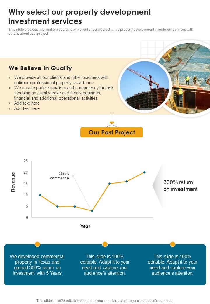 Developing Construction Funding Proposal Why Select Our Property Development One Pager Sample Example Document Slide01