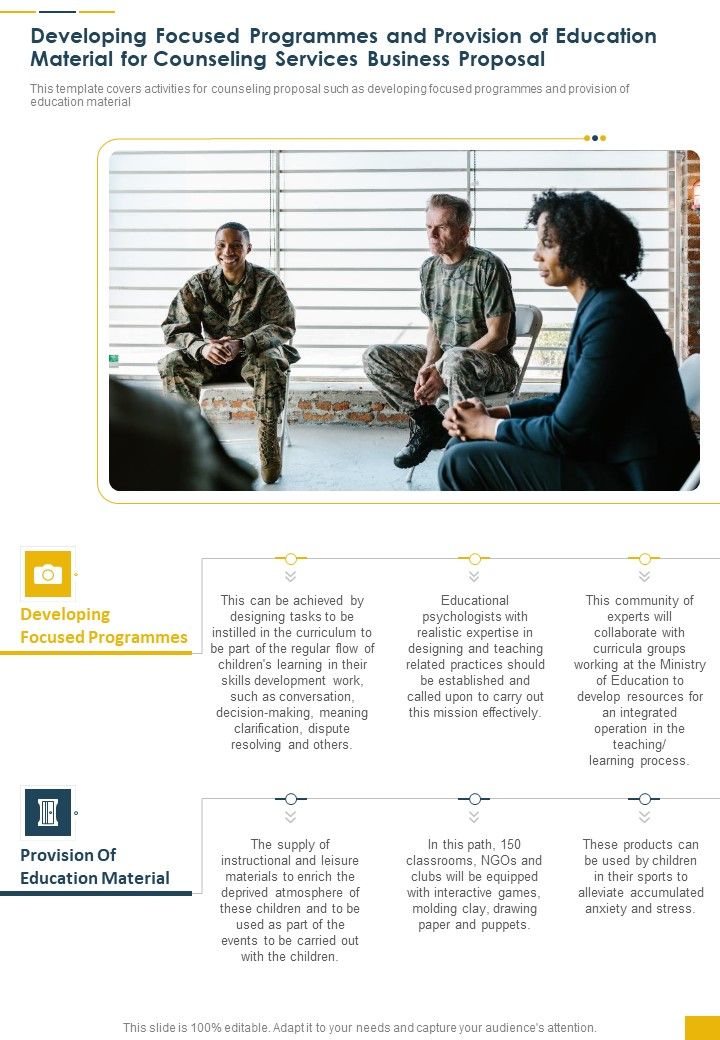 Developing Focused Programmes Provision Counseling Services Business One Pager Sample Example Document Slide01