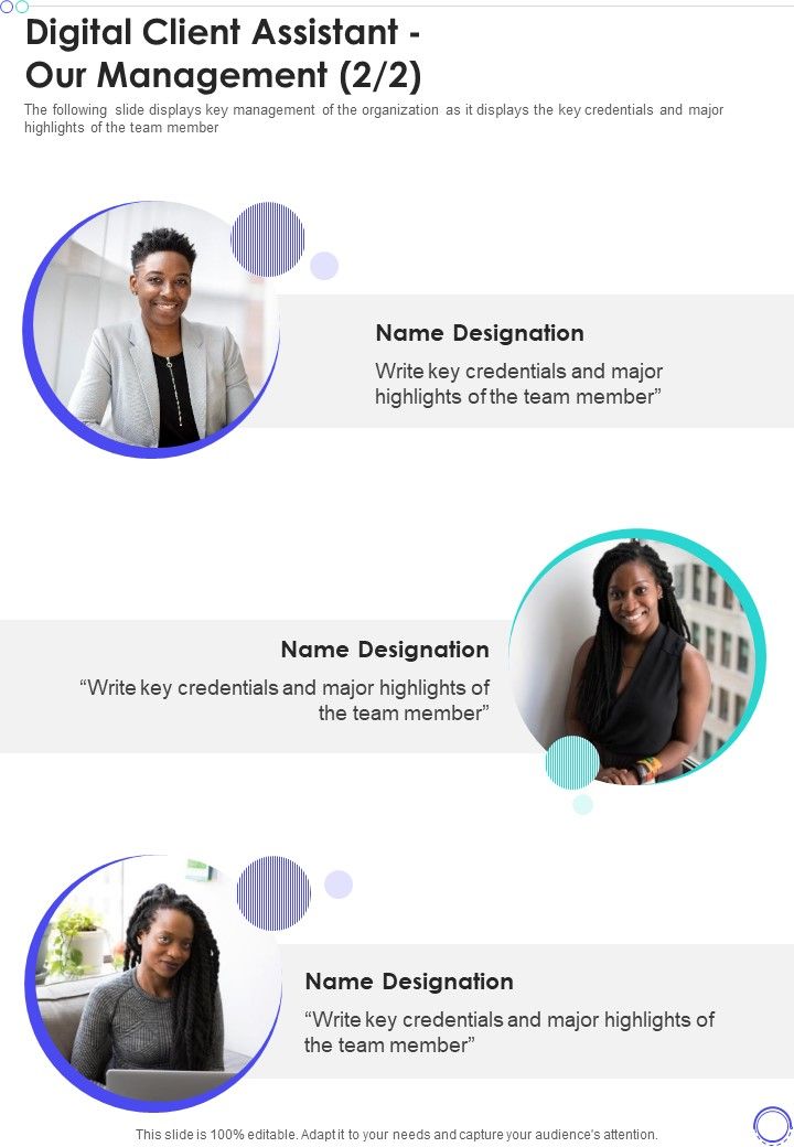 Digital Client Assistant Our Management One Pager Sample Example Document