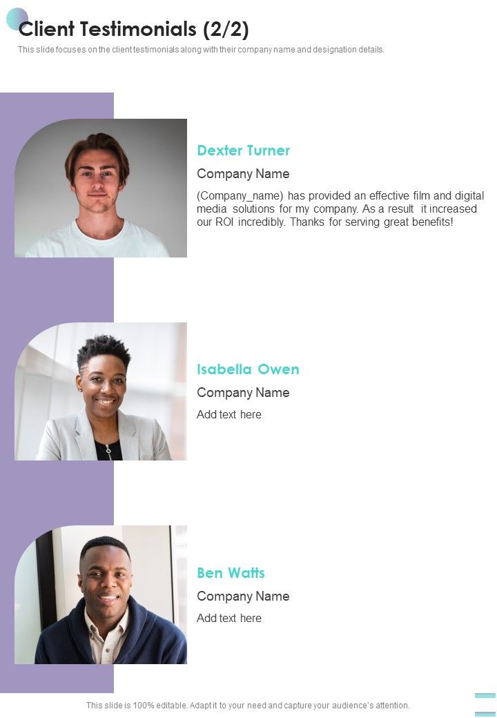Digital Media Service Proposal Client Testimonials One Pager Sample Example Document