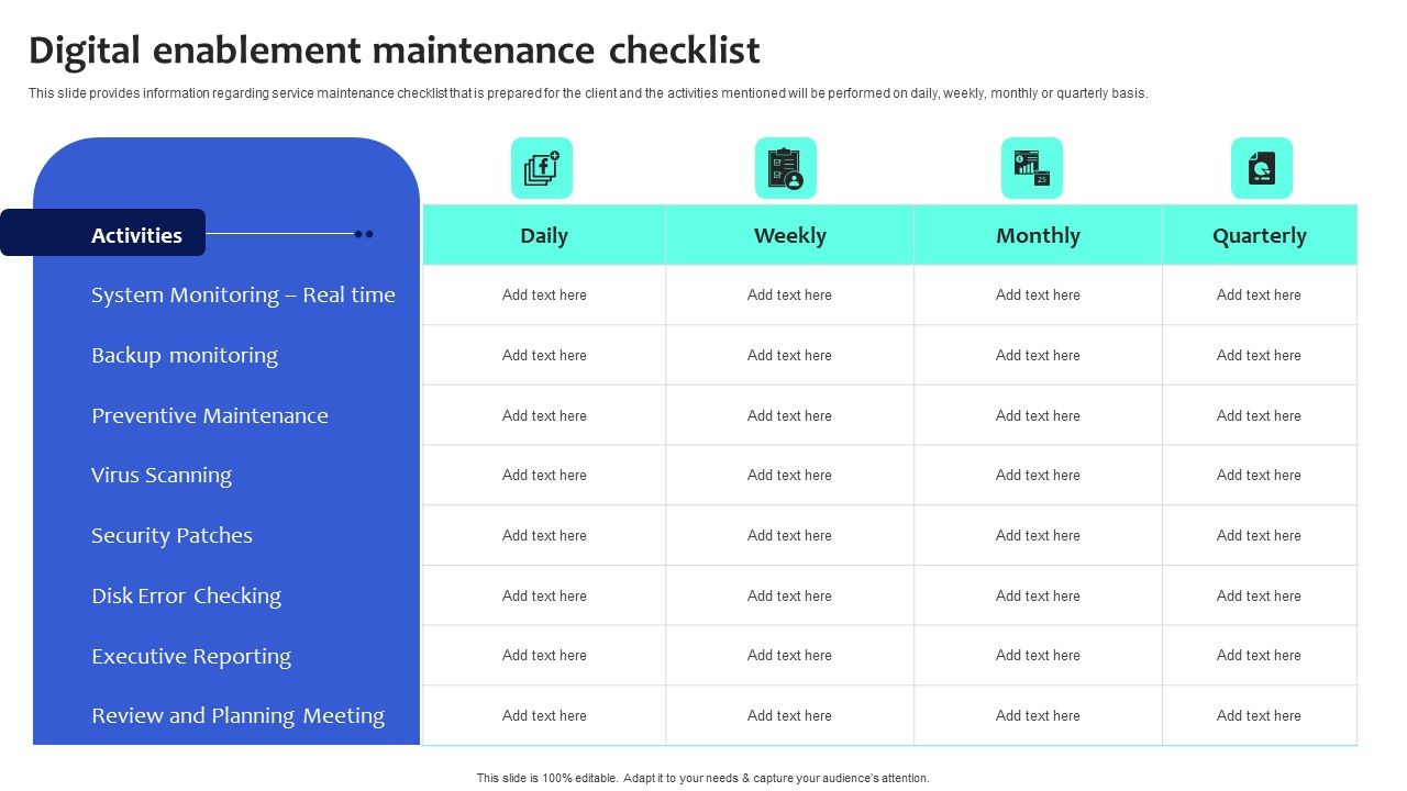 Digital_Transformation_Checklist_To_Accelerate_Innovation_In_Business_Digital_Enablement_Maintenance_Checklist_Guidelines_PDF_Slide_1.jpg