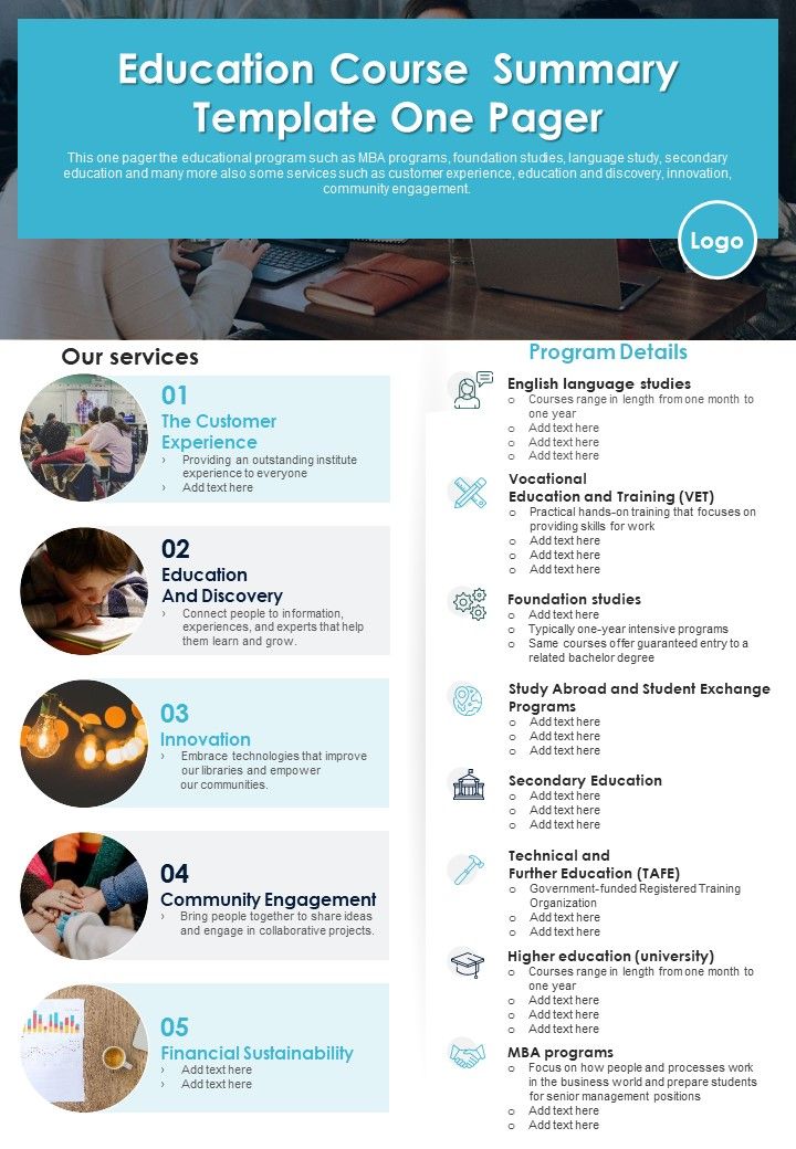 Education Course Summary Template One Pager PDF Document PPT Template Slide01