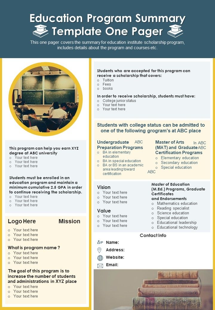 Education Program Summary Template One Pager PDF Document PPT Template Slide01