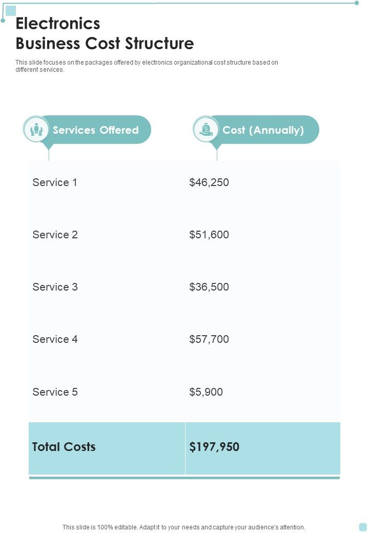 Electronics Business Cost Structure One Pager Sample Example Document Slide01
