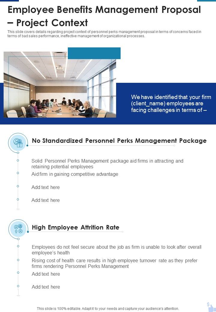 Employee Benefits Management Proposal Project Context One Pager Sample Example Document Slide01