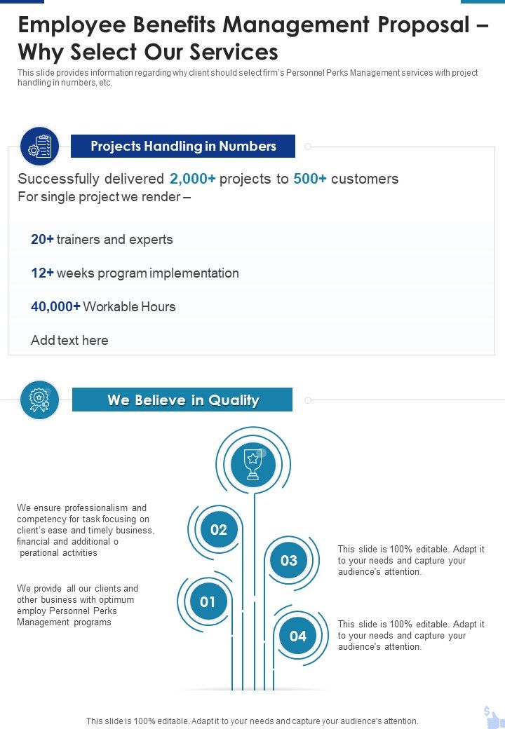 Employee Benefits Management Proposal Why Select Our Services One Pager Sample Example Document Slide01