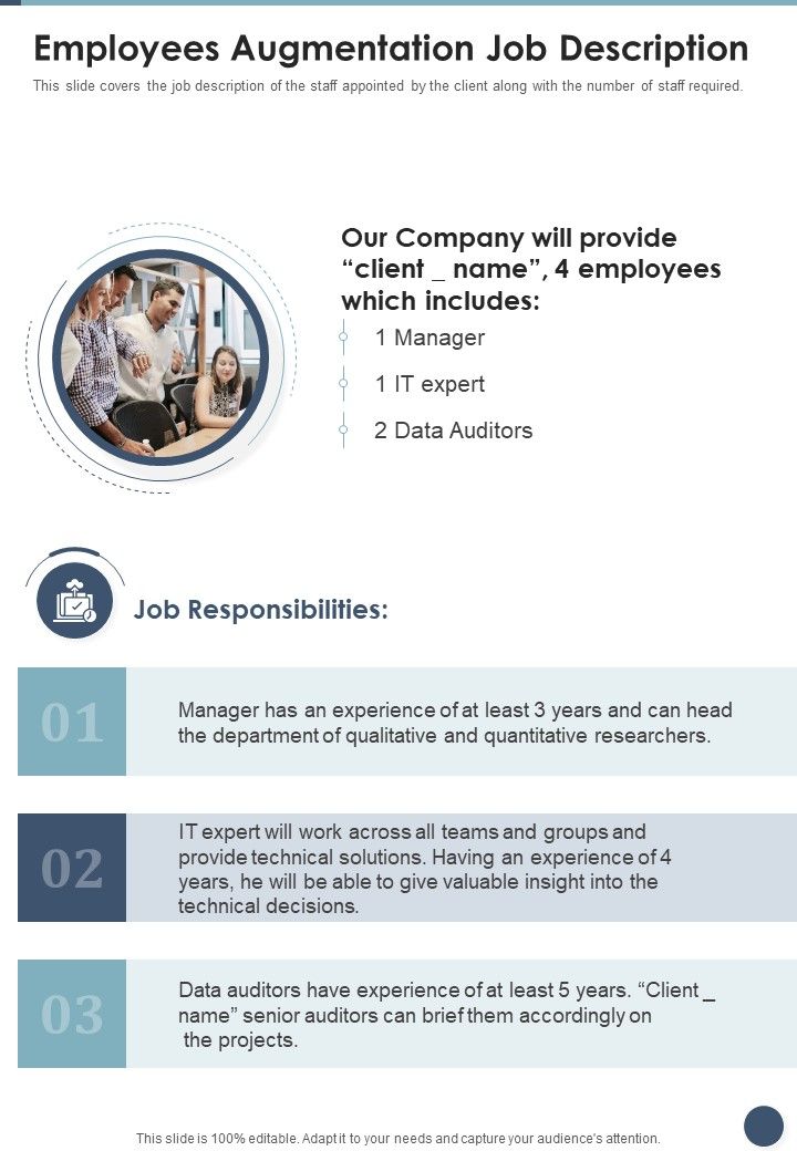 Employees Augmentation Job Description One Pager Sample Example Document Slide01