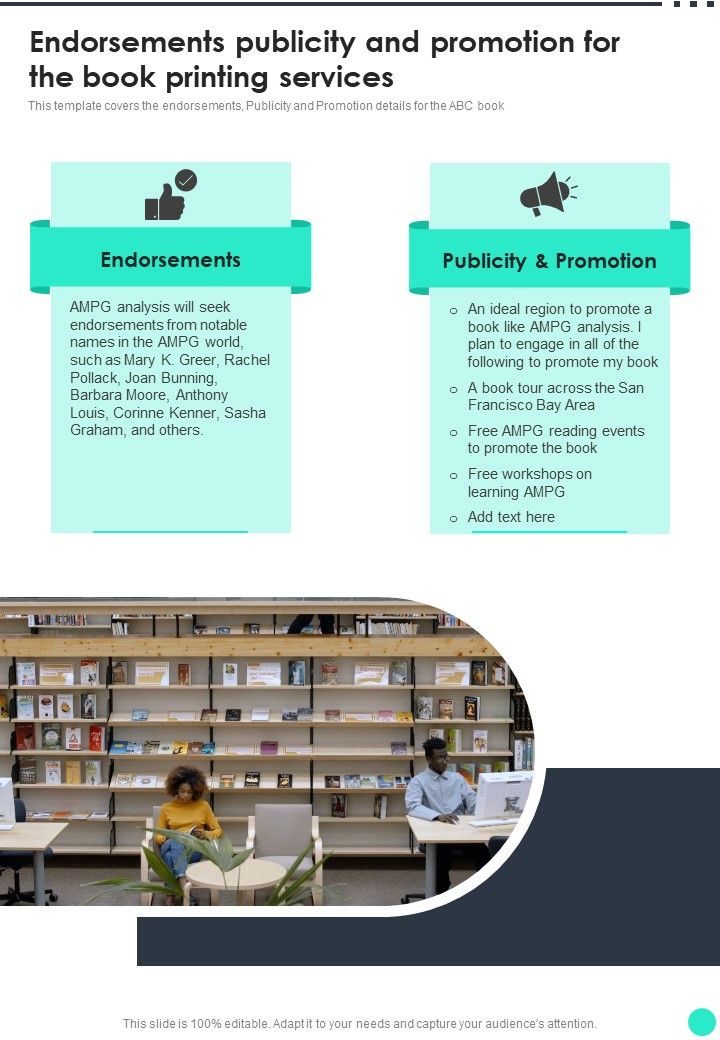 Endorsements_Publicity_And_Promotion_For_The_Book_Printing_Services_One_Pager_Sample_Example_Document_Slide_1.jpg