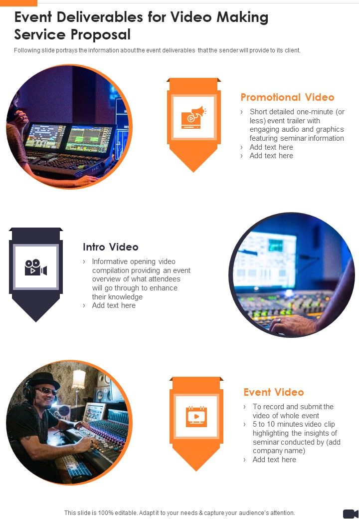Event Deliverables For Video Making Service Proposal One Pager Sample Example Document Slide01