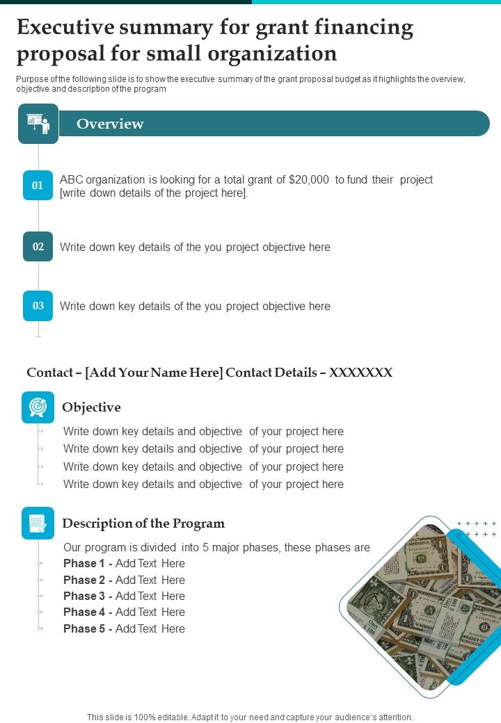 Executive_Summary_For_Grant_Financing_Proposal_For_Small_Organization_One_Pager_Sample_Example_Document_Slide_1.jpg