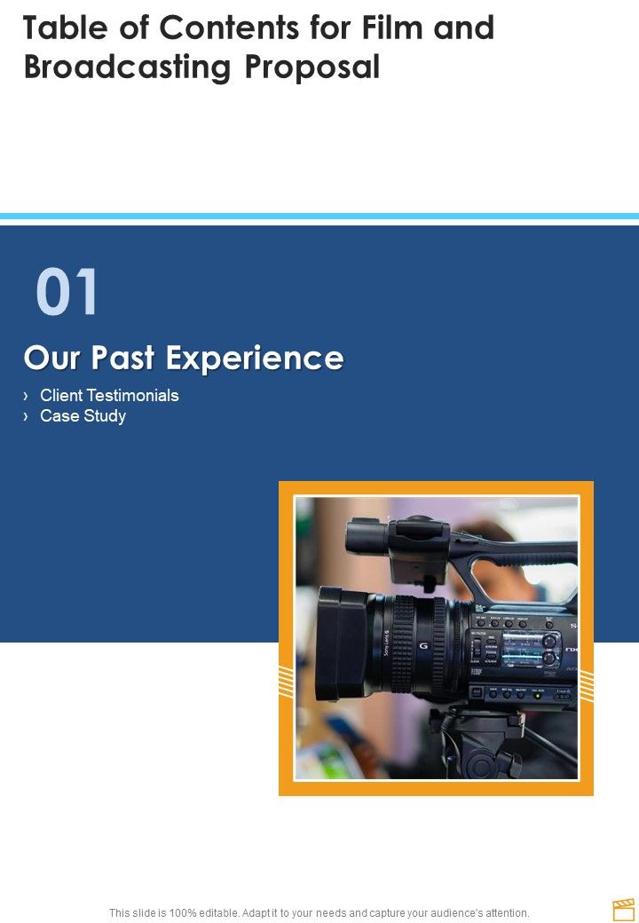 Film And Broadcasting Proposal Table Of Contents One Pager Sample Example Document Slide01