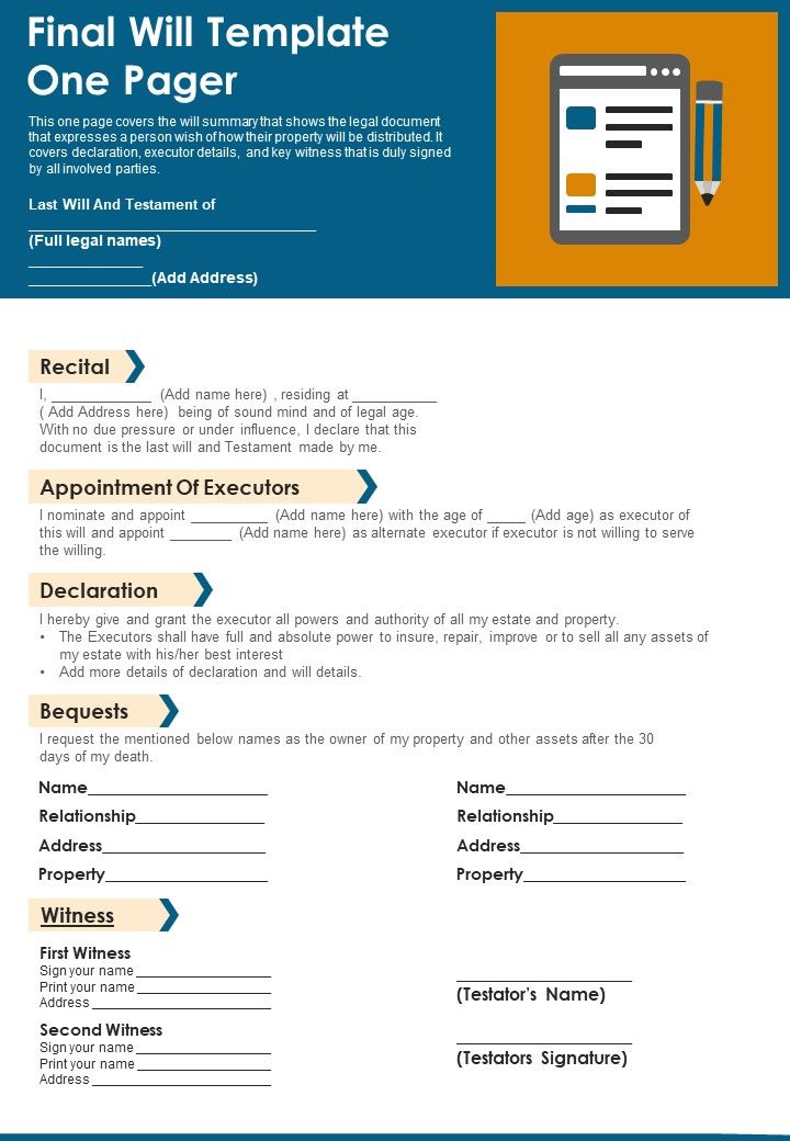 Final Will Template One Pager PDF Document PPT Template Slide01