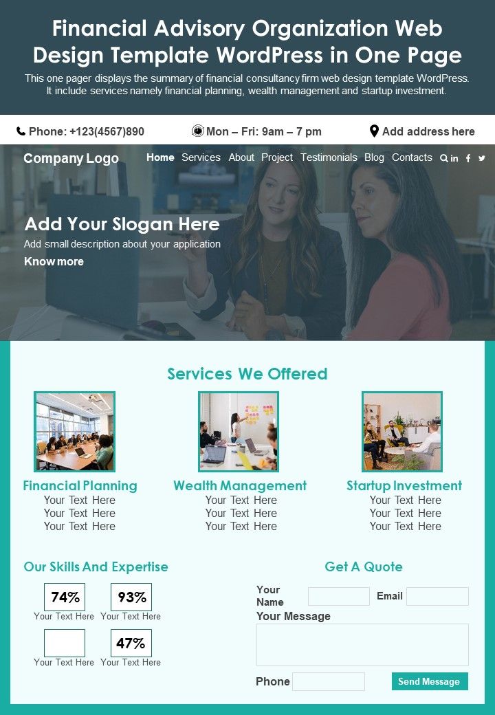 Financial Advisory Organization Web Design Template Wordpress In One Page PDF Document PPT Template Slide01