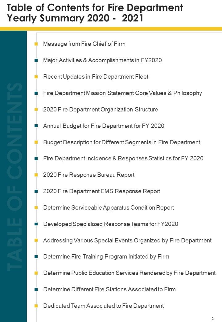 Fire Department Yearly Summary One Pager Documents