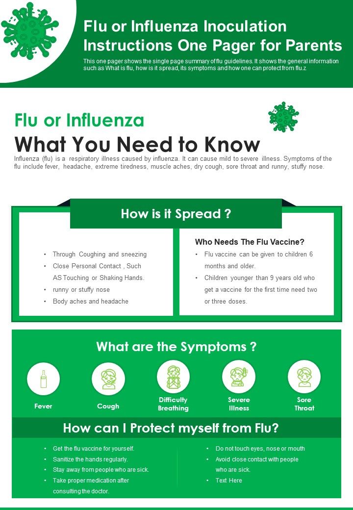 Flu Or Influenza Inoculation Instructions One Pager For Parents PDF Document PPT Template Slide01