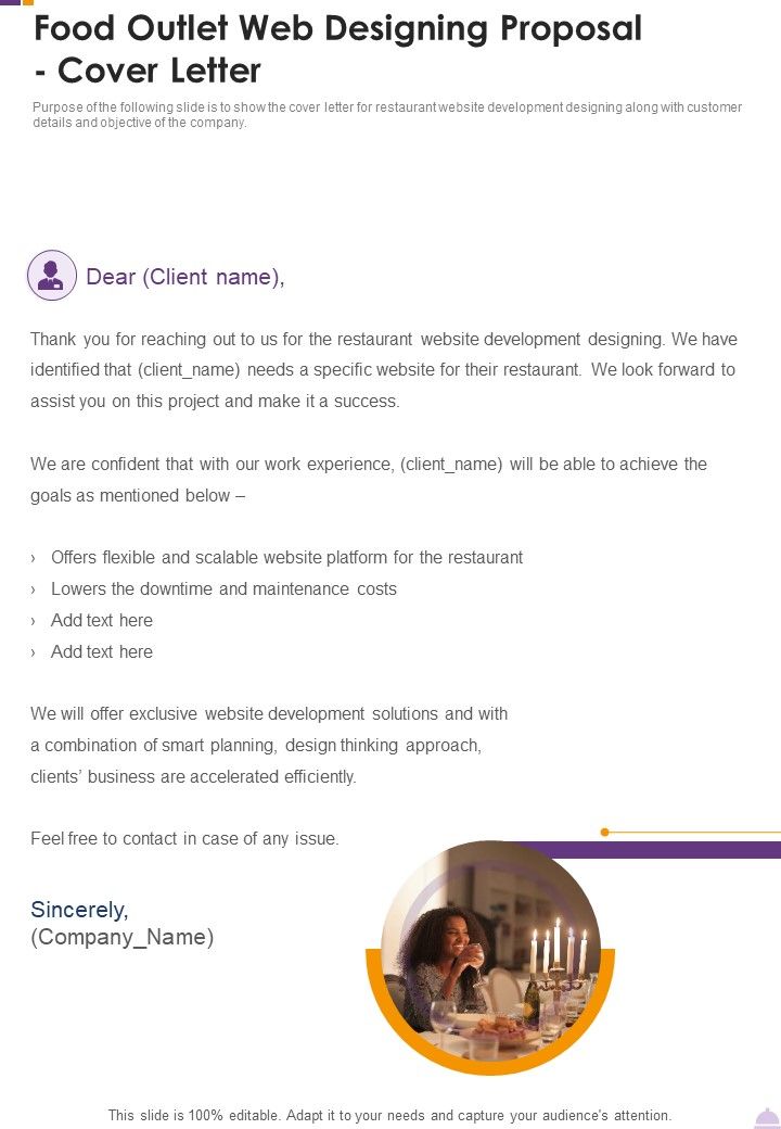 Food Outlet Web Designing Proposal Cover Letter One Pager Sample Example Document Slide01