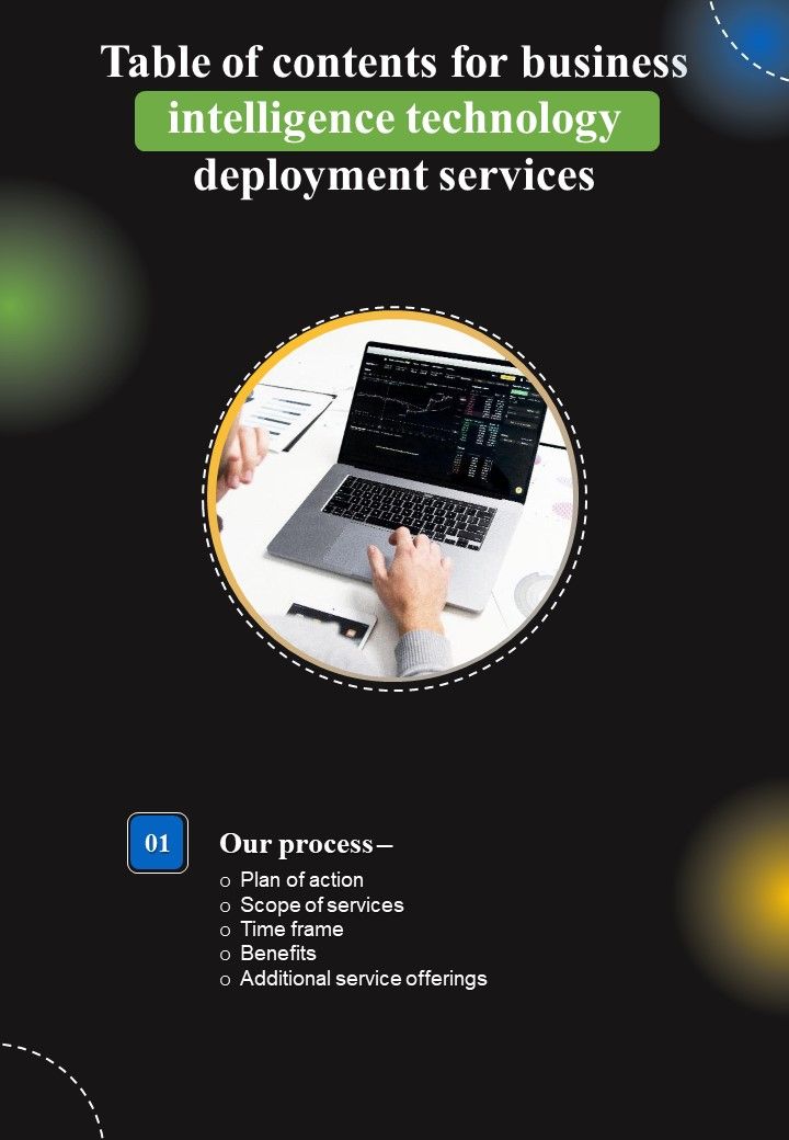 For Business Intelligence Technology Deployment Services Table Of Contents One Pager Sample Example Document