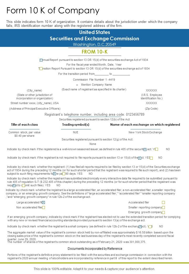 Form 10 K Of Company One Pager Documents Slide01