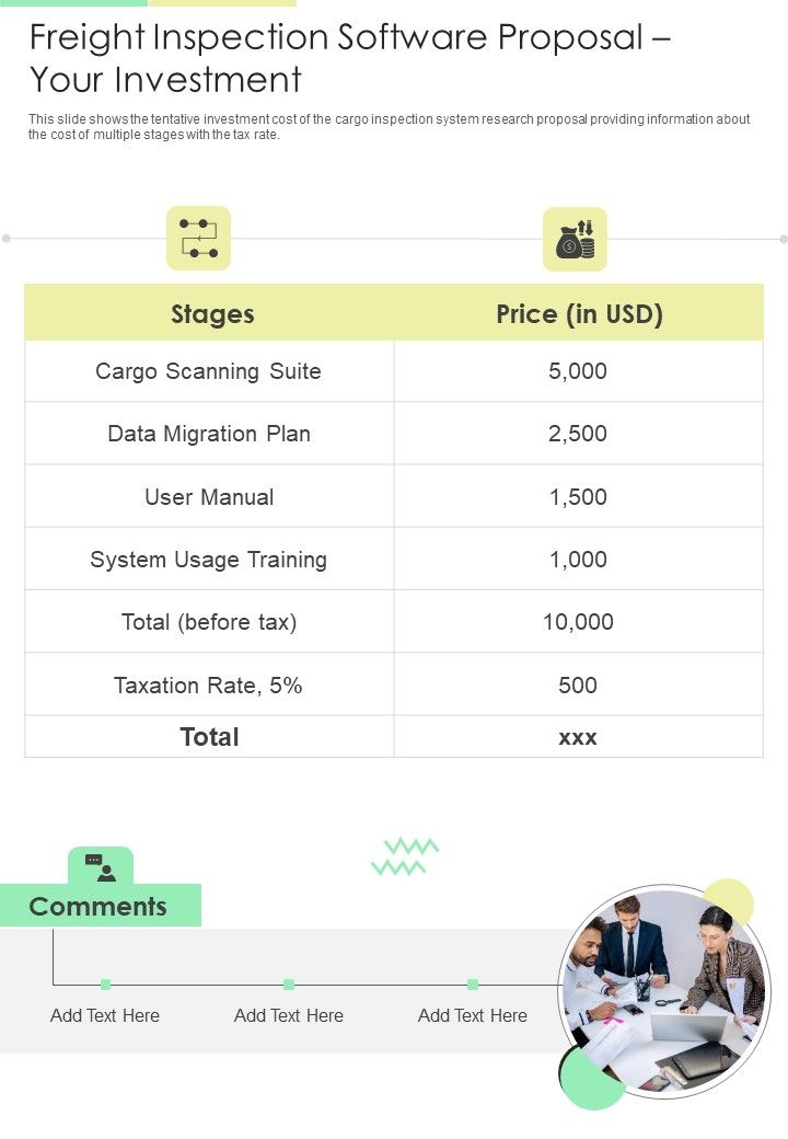 Freight Inspection Software Proposal Your Investment One Pager Sample Example Document Slide01