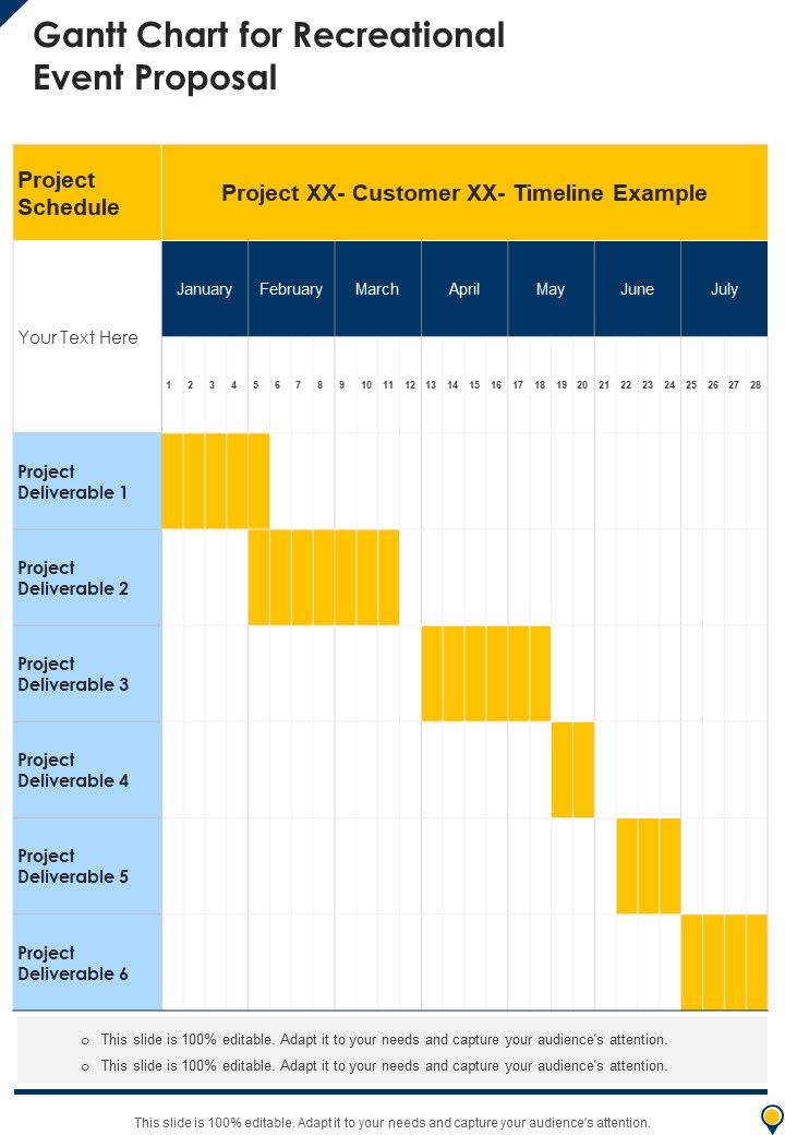 Gantt Chart For Recreational Event Proposal One Pager Sample Example Document Slide01