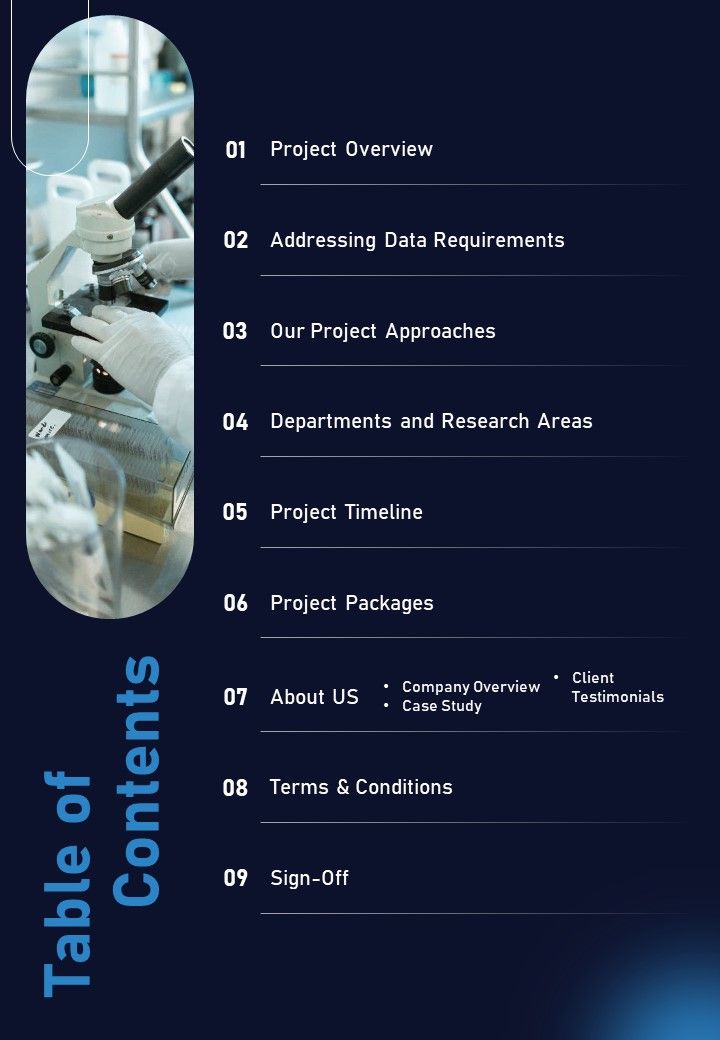 Genes Science Project Proposal Table Of Contents One Pager Sample Example Document Slide01