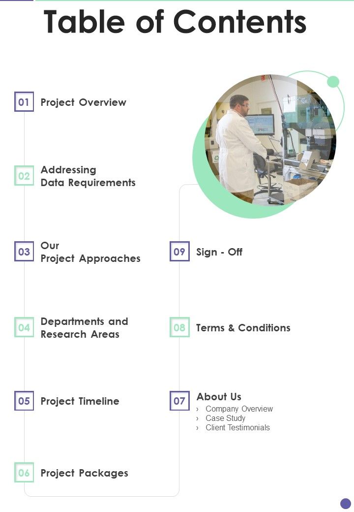 Genetic Science Research Proposal Table Of Contents One Pager Sample Example Document Slide01