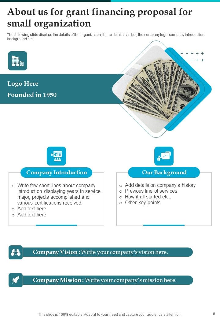Grant Financing Proposal For Small Organization Example Document Report Doc Pdf Ppt