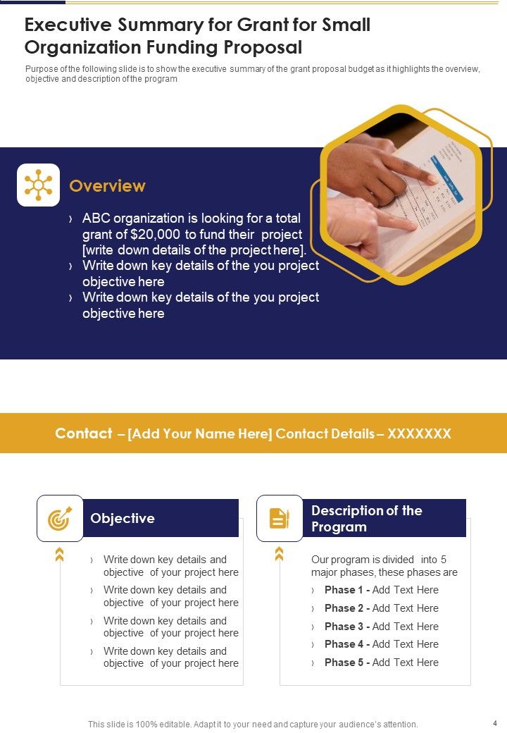 Grant For Small Organization Funding Proposal Example Document Report Doc Pdf Ppt