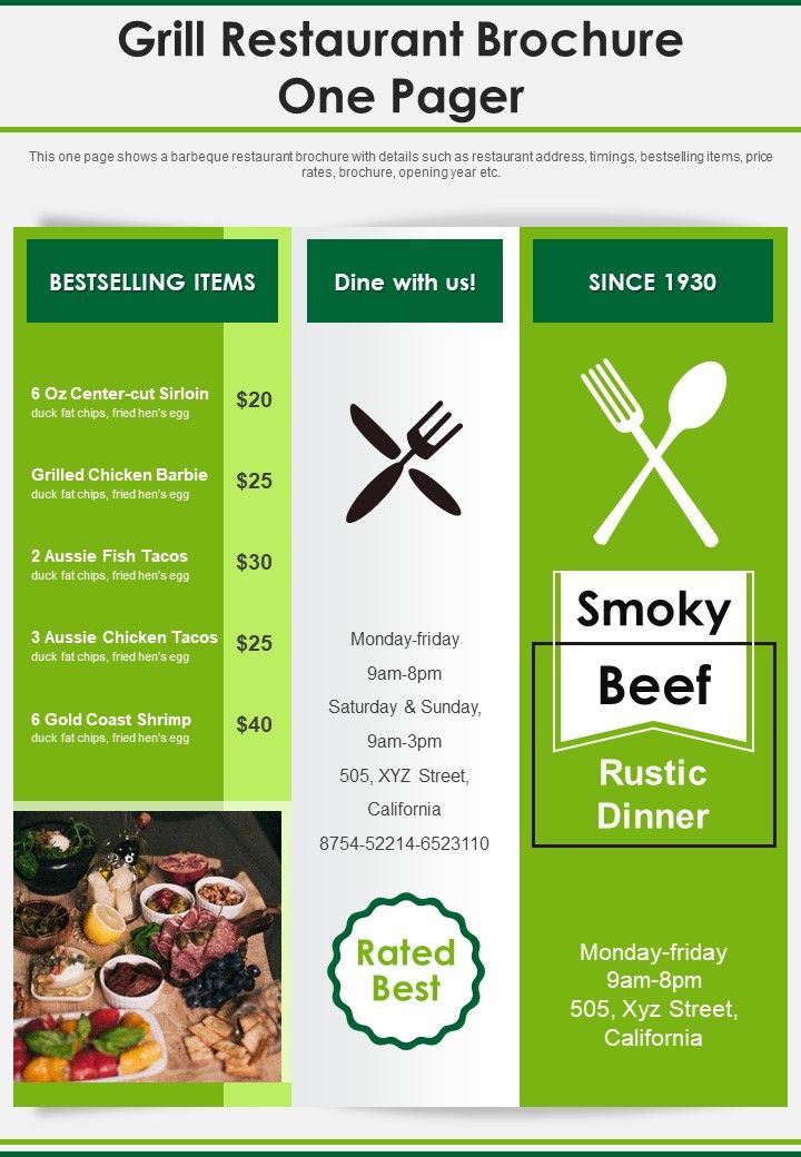 Grill Restaurant Brochure One Pager PDF Document PPT Template Slide01