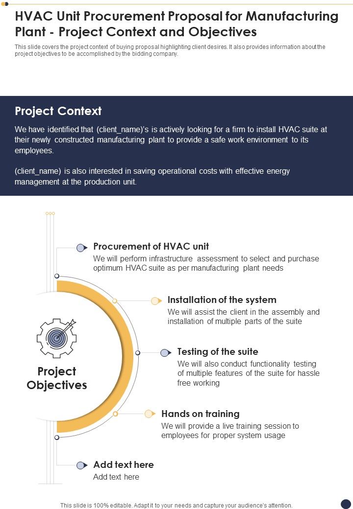 HVAC Unit Procurement Proposal For Manufacturing Plant Project Context And Objectives One Pager Sample Example Document Slide01
