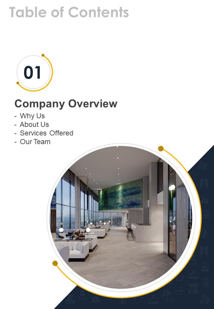 Hospitality Business Agreement Proposal Table Of Contents One Pager Sample Example Document Slide01