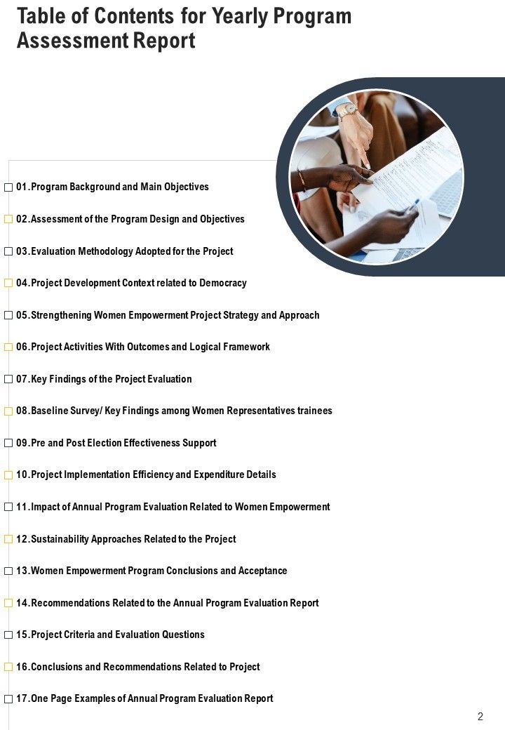 Illustration Of Yearly Program Assessment Report One Pager Documents